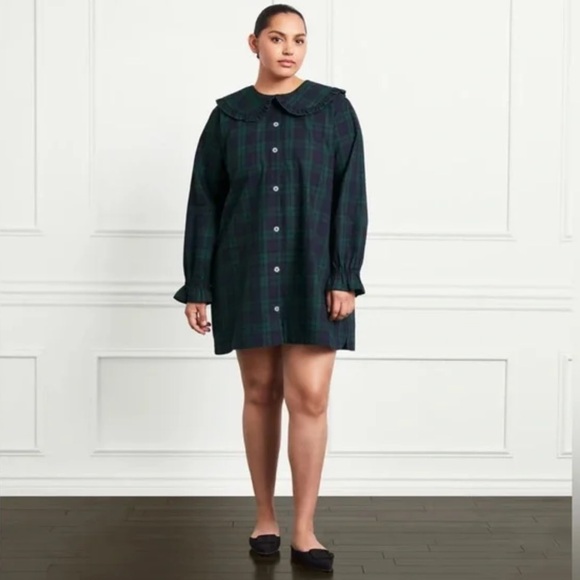 Hill House Evelyn Dress Blackwatch Tartan Peter Pan Collar Plaid Green - Picture 3 of 5